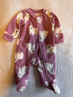 Carter's Mauve Polar Bear Fleece Footed One-Piece